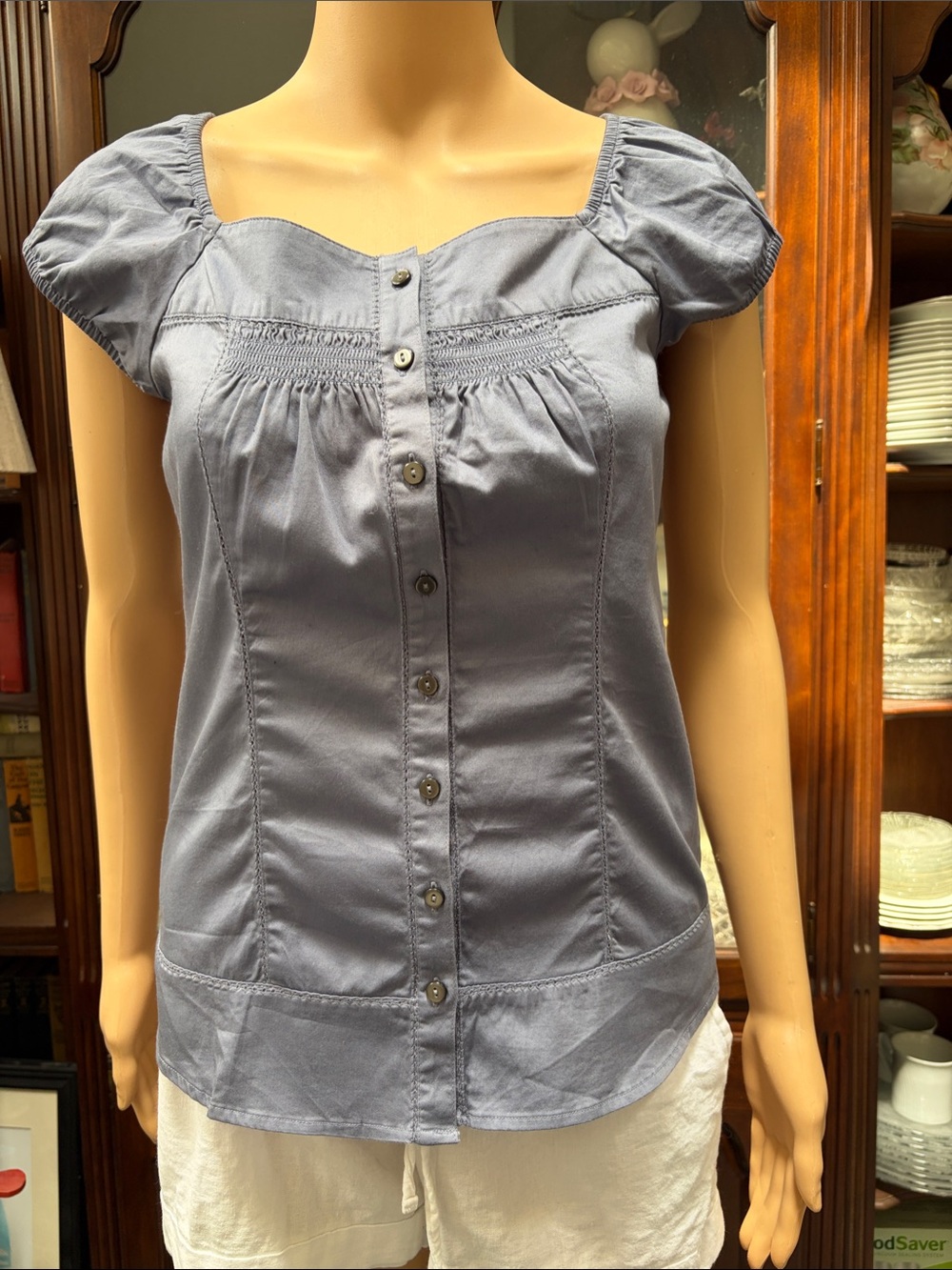 Banana Republic Dusty Blue Short Sleeve Button-Front Top